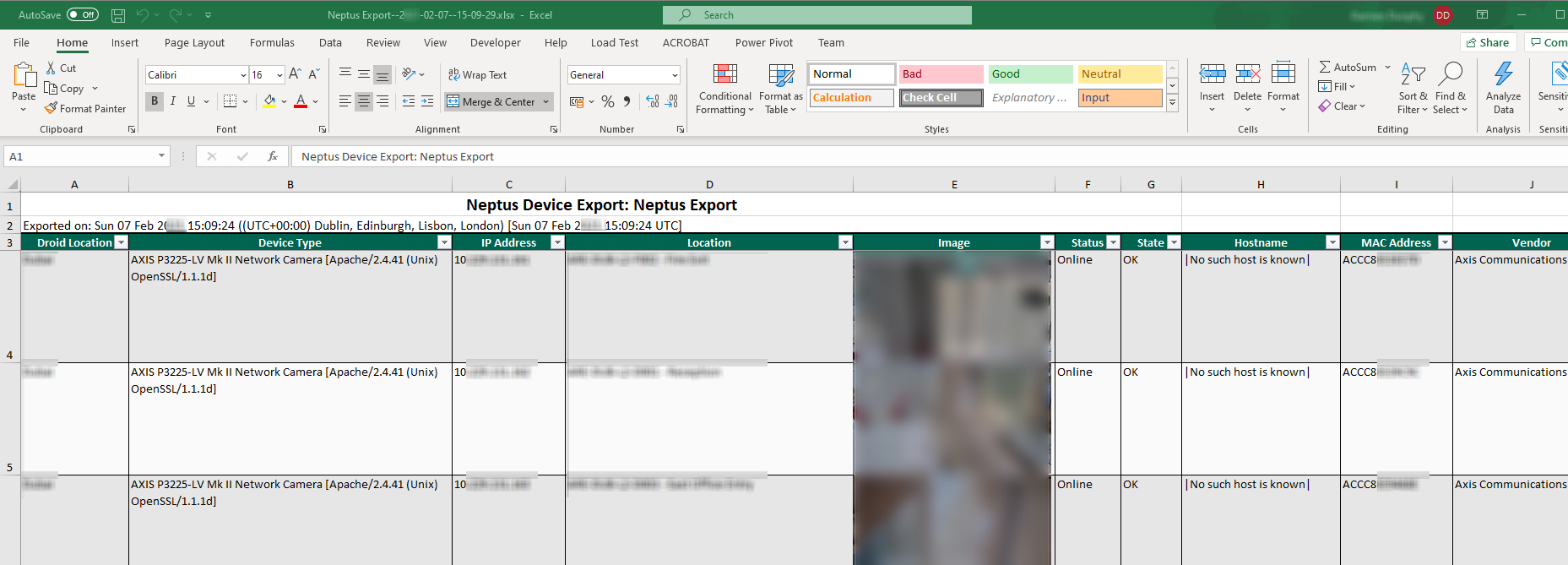 Neptus Excel Report