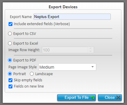 Neptus Export Options